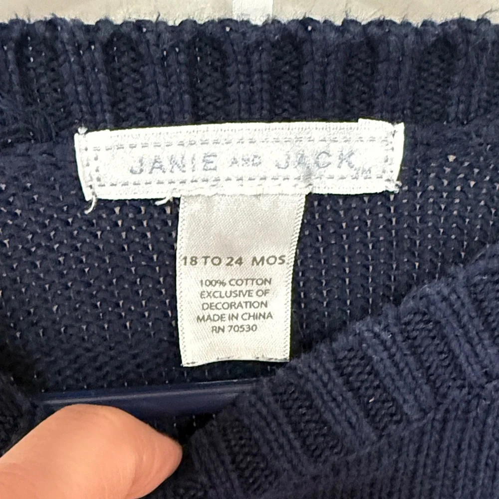 Janie and Jack Navy Sweater with Sailboat Size 18-24m